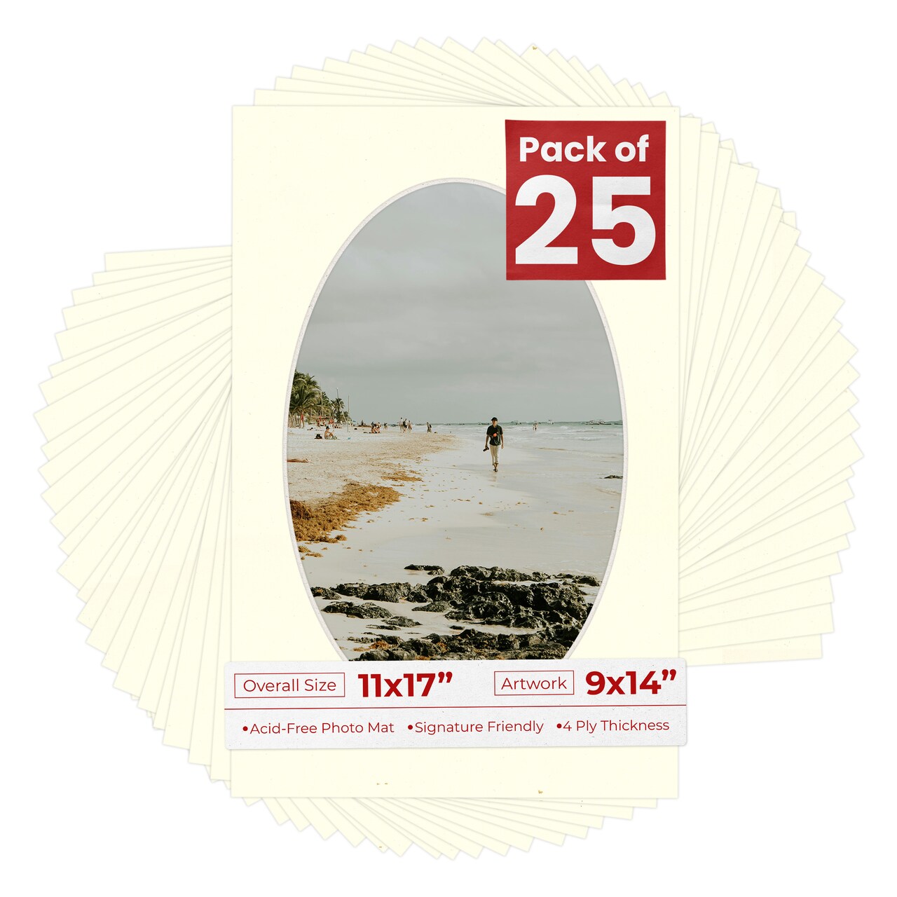 Cream Linen Mat Board for 11x17 Frames - Oval Opening for 9x14 Photos